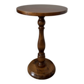 Petit guéridon vintage en bois | Table d’appoint ronde | Pied tourné