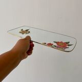Plat à cake vintage en verre dessins de fleurs