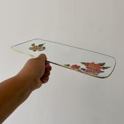 Vintage glass cake dish flower designs