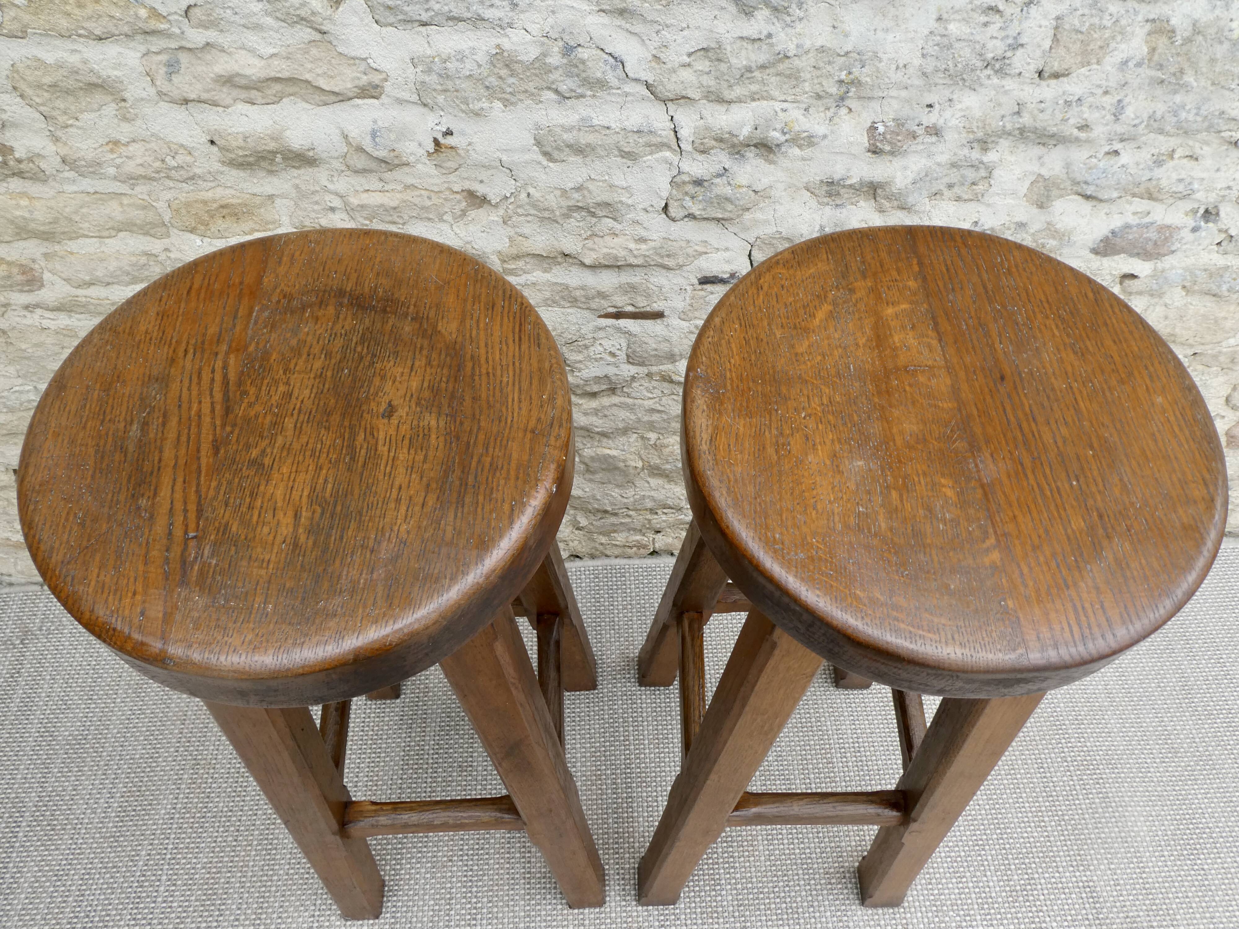 Pair of high solid wood bar stools