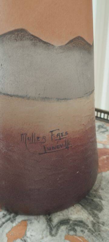 Large Muller vase "in the desert" rare piece signed 40 x 15 cm art deco - collectors