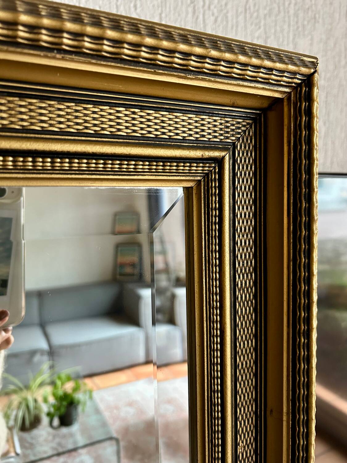 Large antique beveled mirror in the Napoleon III style - Gold and black frame