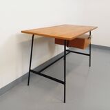 Pierre Paulin vintage modernist desk in oak wood and black metal