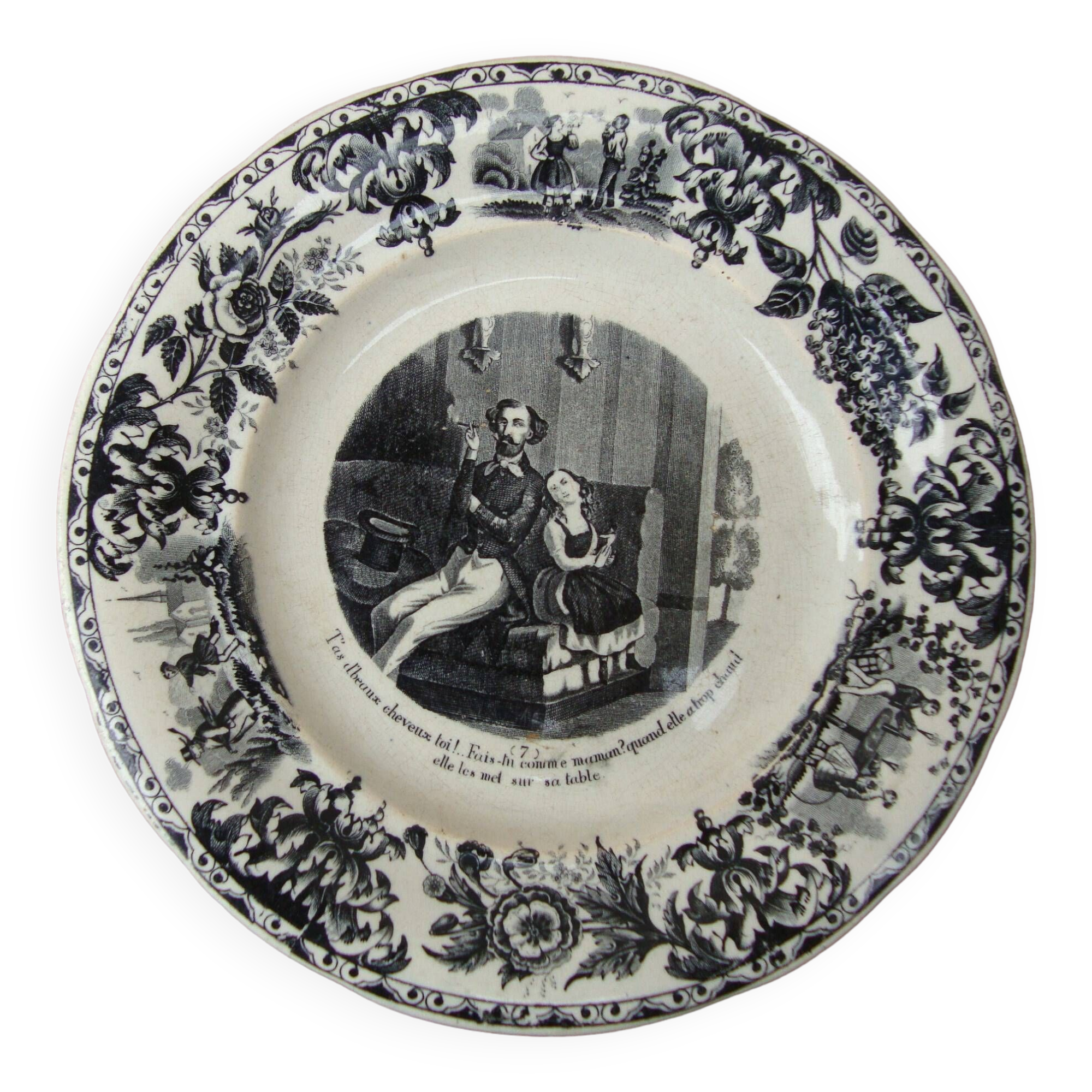Assiette parlante  Creil et Montereau Lebeuf Millet & Cie