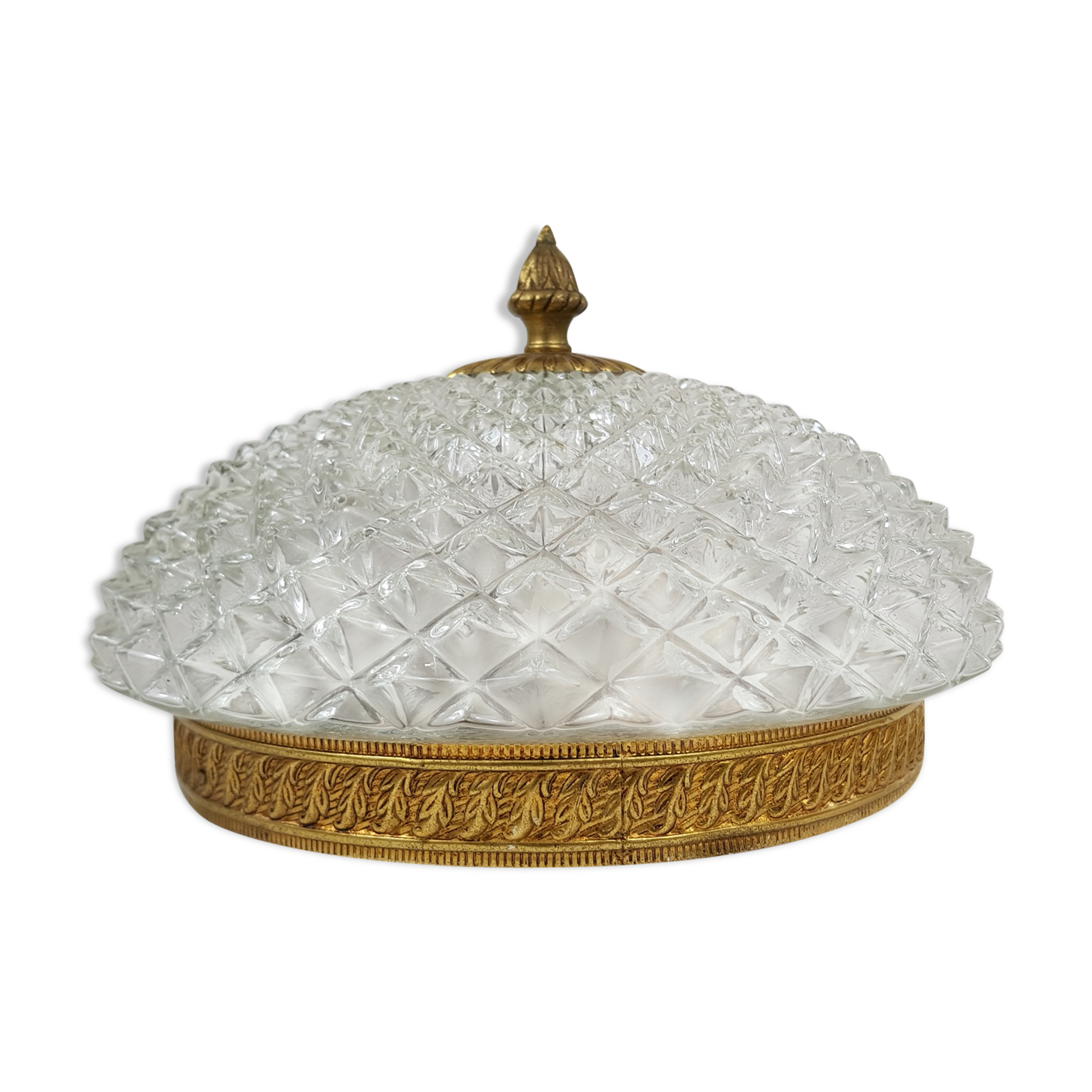 Gilded frame and glass globe ceiling lamp
