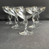 6 light crystal champagne glasses with twisted leg, early 20th century