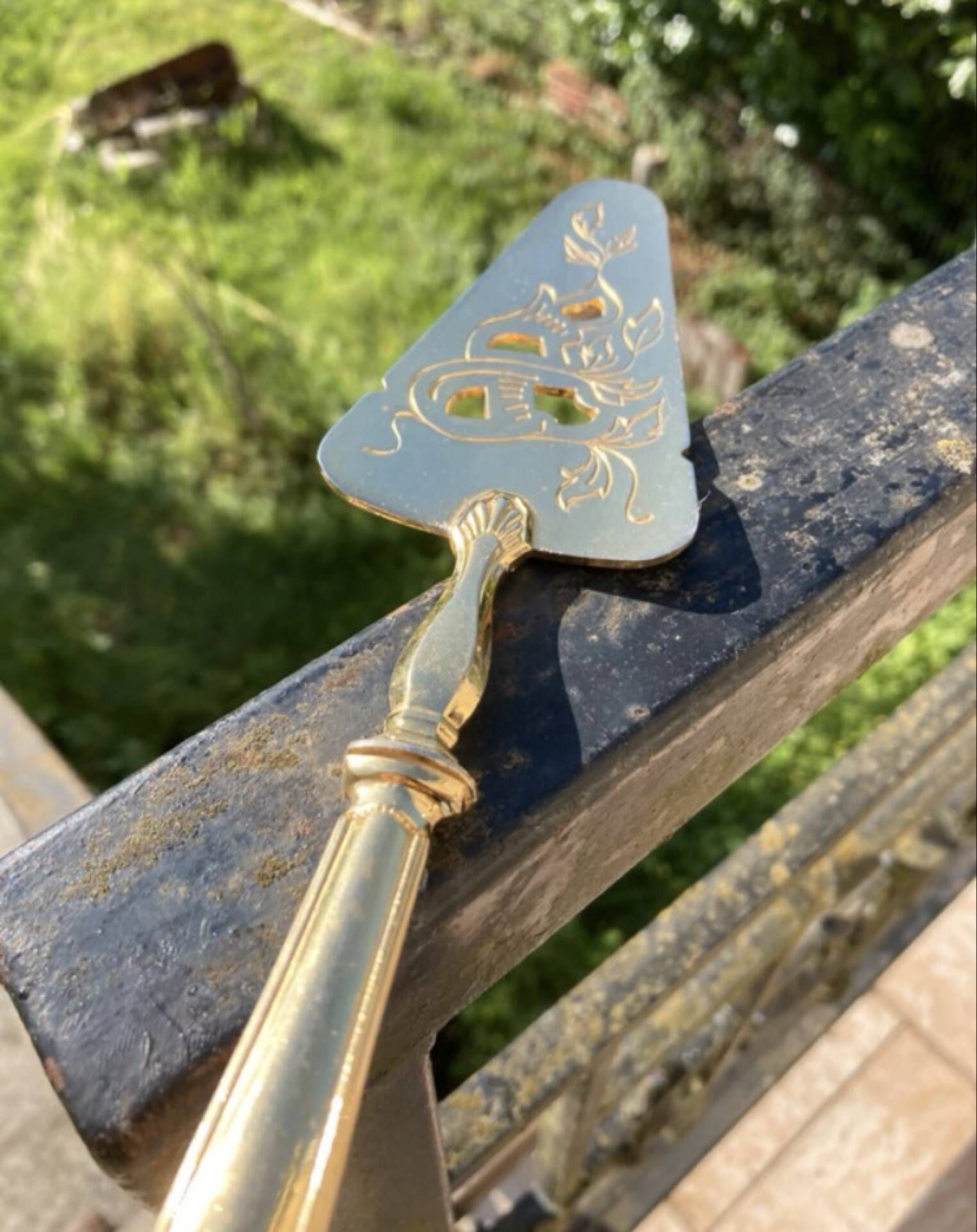 Golden metal pie server