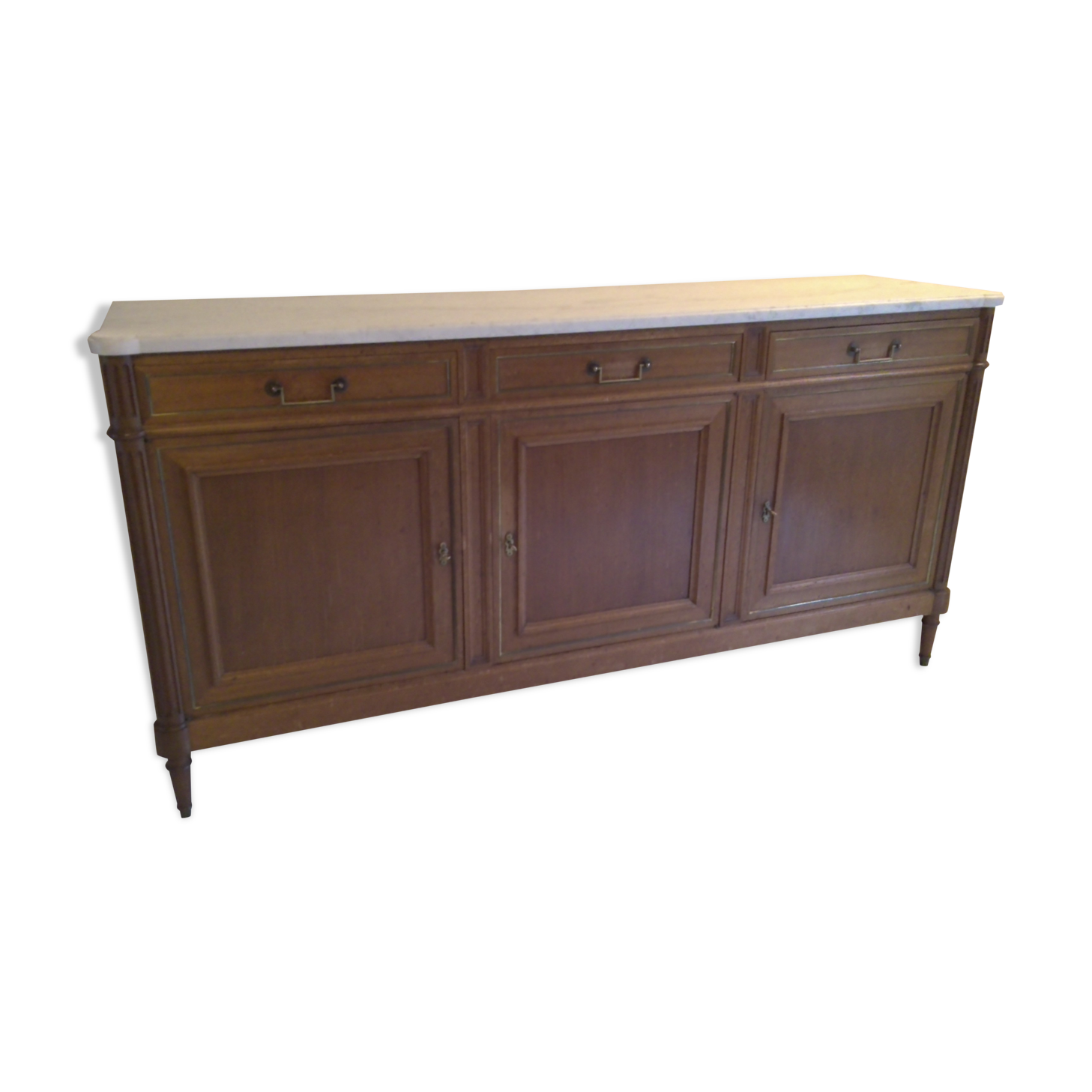 Sideboard 3 doors in mahogany style Louis XVI marble top