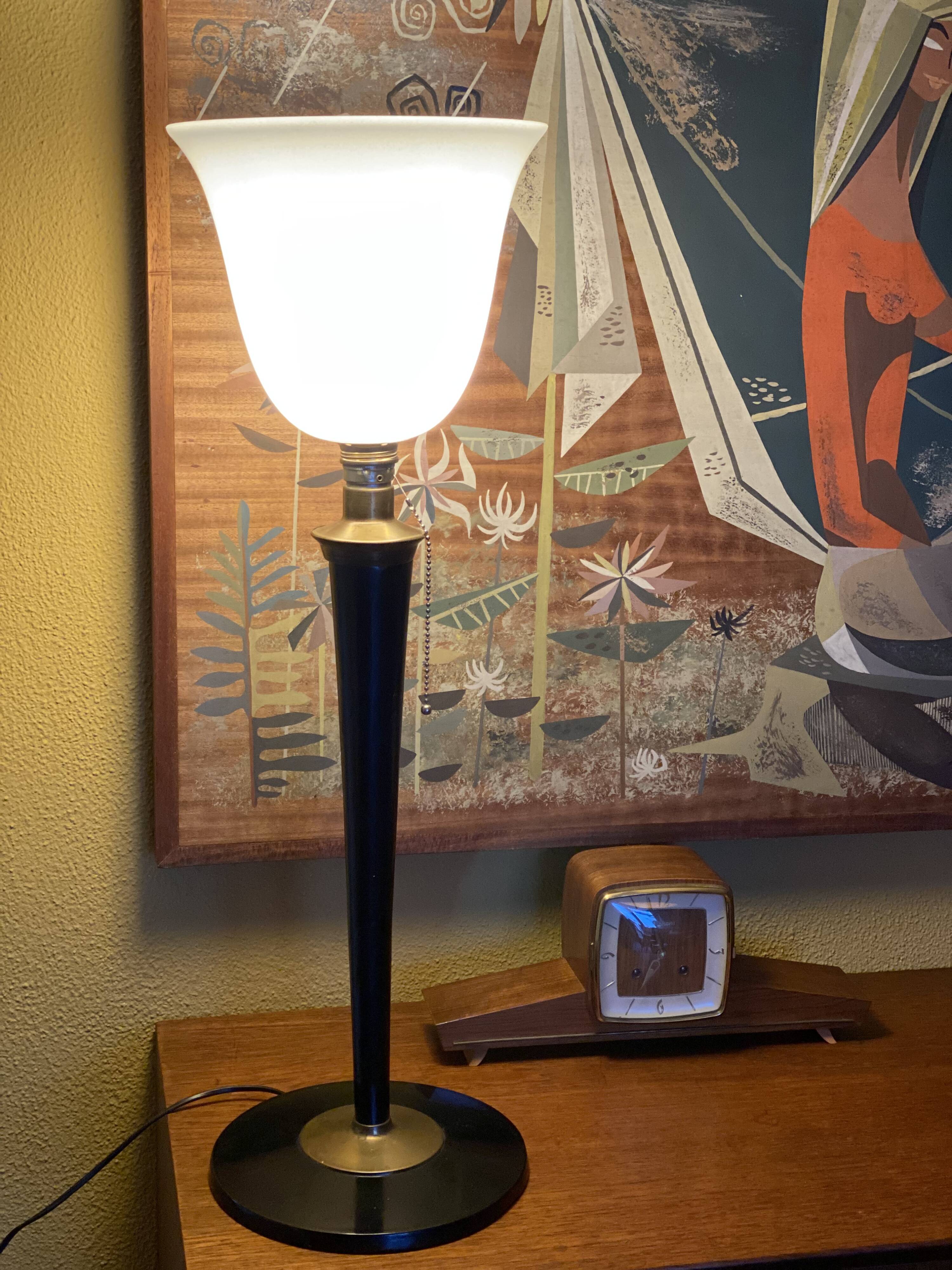 Mazda Art Deco Table Lamp with Original Milk Glass Shade