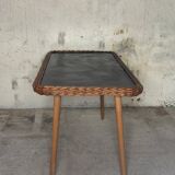 Wooden coffee table with wicker border