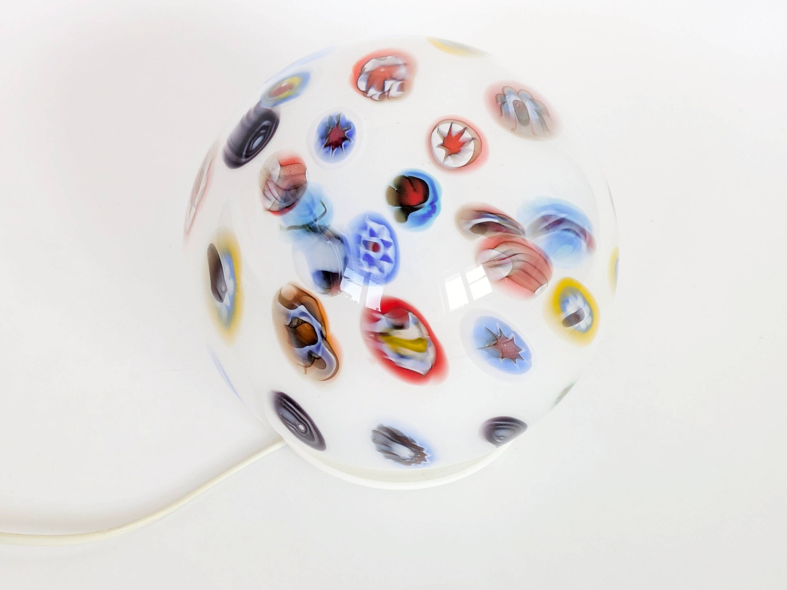 Vintage glass globe table lamp in millefiori style, 1990s.
