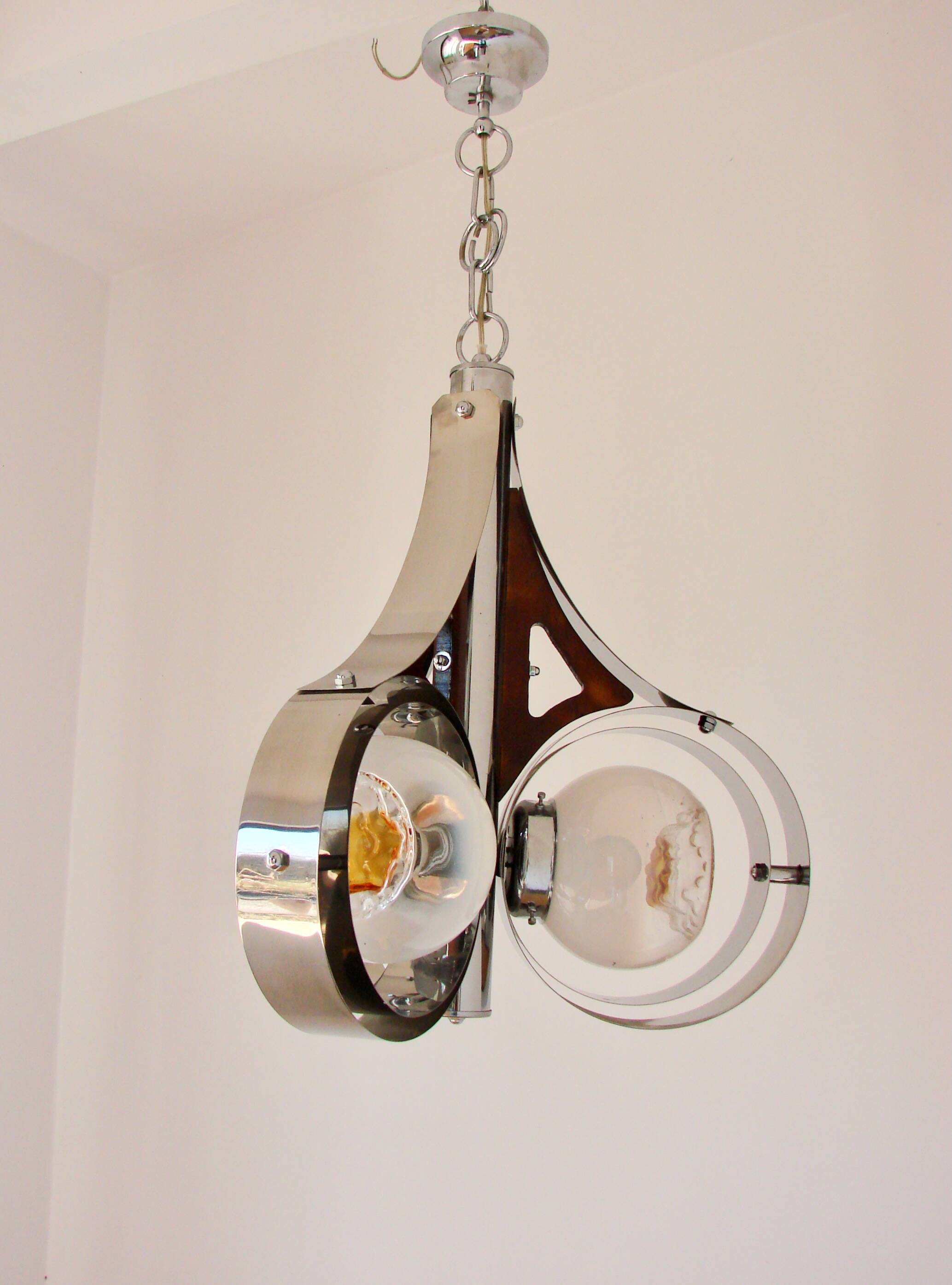 Mazzega Murano pendant lamp, Italy, 1970s – chrome and art glass