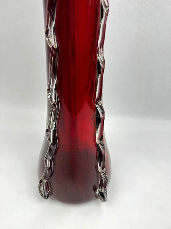 Ruby red glass vase 50 cm with clear Murano style applied decoration