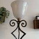Vintage floor lamp in wrought iron and opaline.