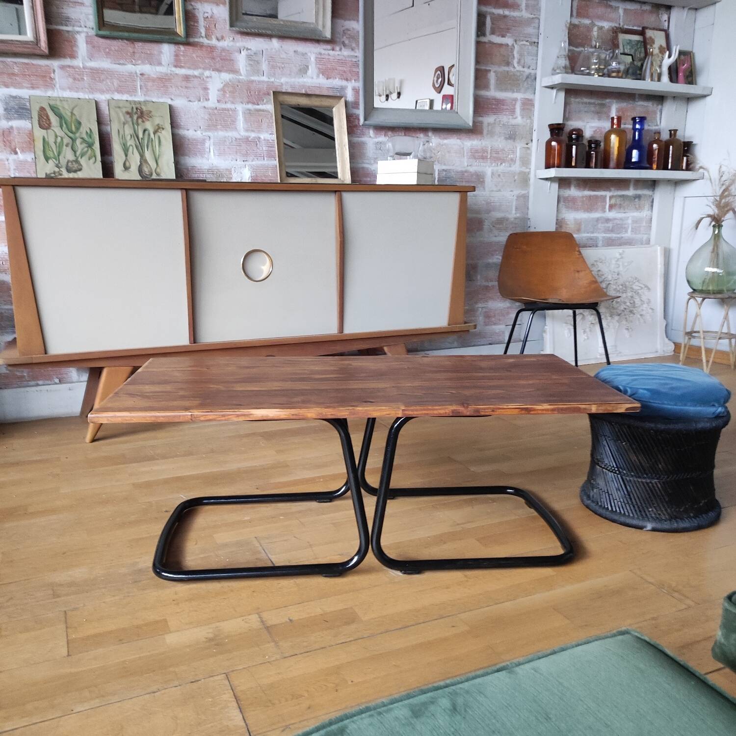 Industrial metal and wood coffee table