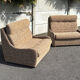 Fauteuil convertible vintage en tissu beige et marron