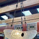 Art Deco suspension in moulded-pressed glass with geometric decoration signed Degué.