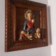 Painting, low relief in polychrome plaster, virgin mary, child jesus on wooden frame