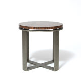Art-deco style side table in palm wood and steel base
