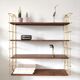 Wood-coloured metal string shelf and gold double studs 1960