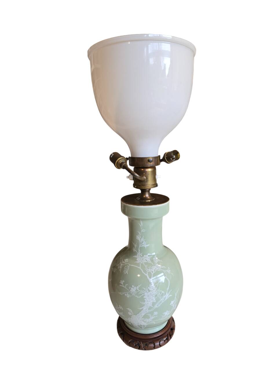 Celadon lamp with opaline 2 lights