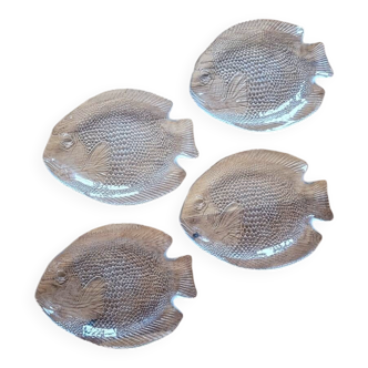 4 transparent glass fish plates