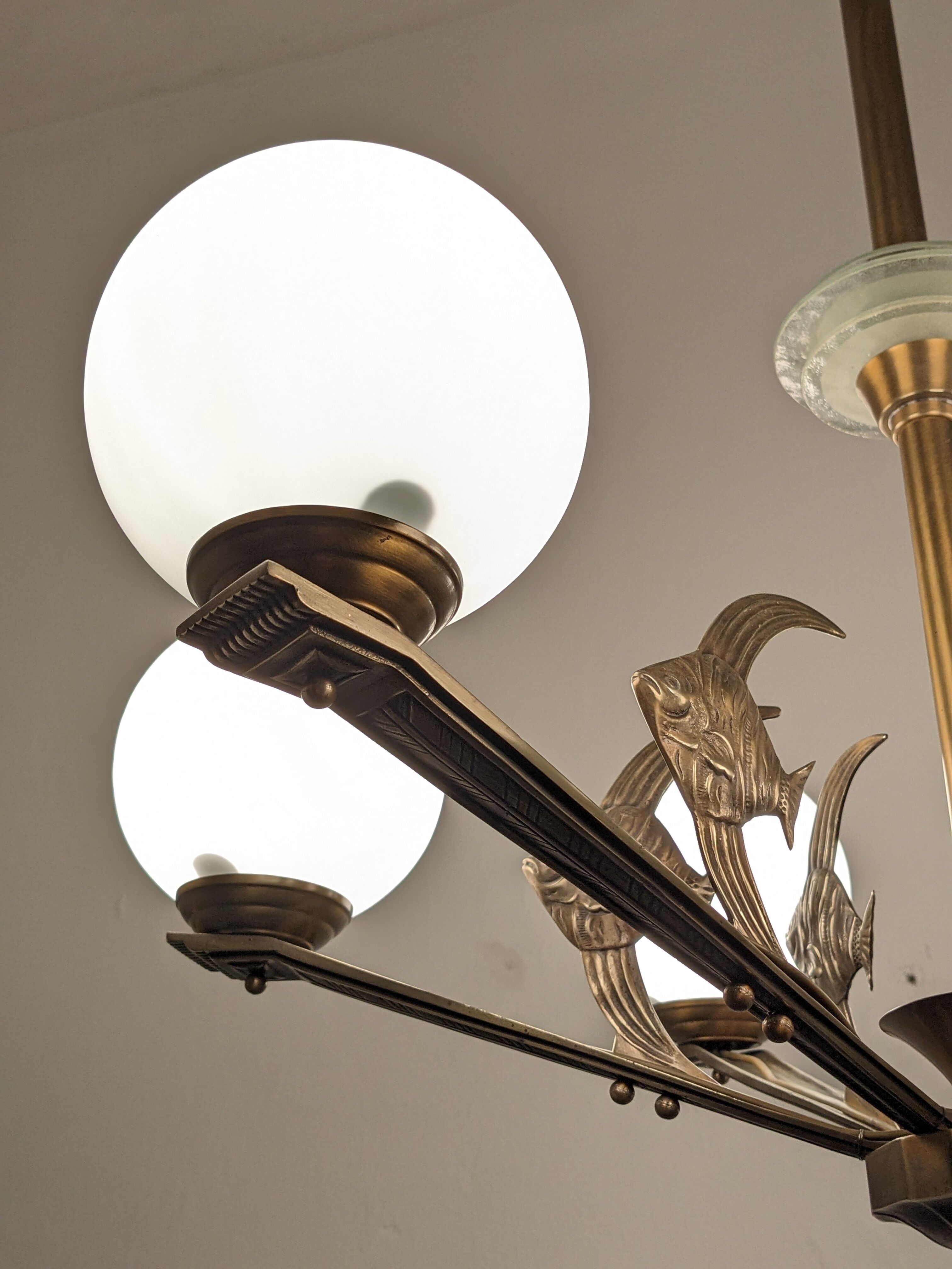 Art deco bronze fish chandelier