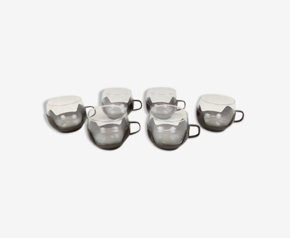 Lot de 6 tasses en verre transparent contour brun