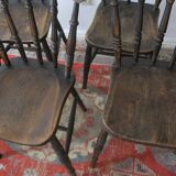 Antique set of 4 farmhouse patinated oak dining chairs, 19th century