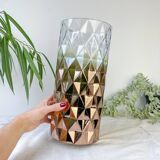 Vintage glass vase with geometric pattern in rose gold gradient