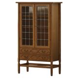 Danish oak display cabinet from the mid-century modern period with leaded glass, 1960s.