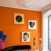 Set of three sculptural multicoloured glass floor lamps in a modernist style.