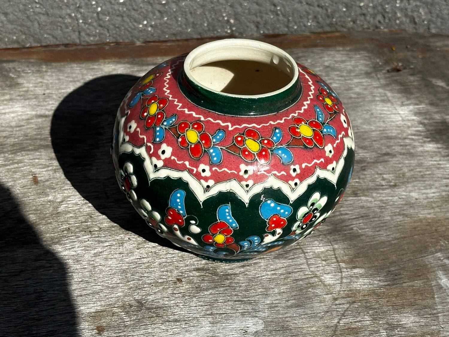 Petit Vase Vintage rond en céramique Turque H 11 cm