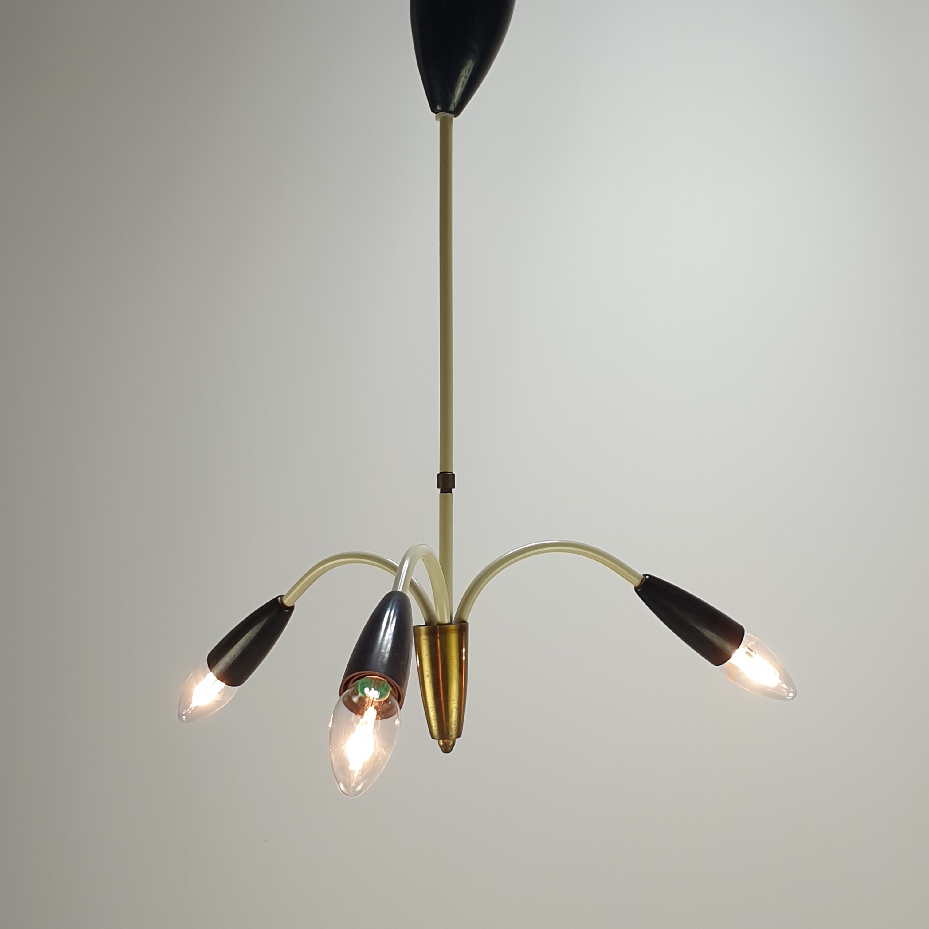 Italian 3 Armed Chandelier with Brass, 1960s