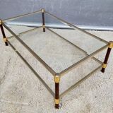 Gold glass coffee table with tobacco-colored legs, 1970s design