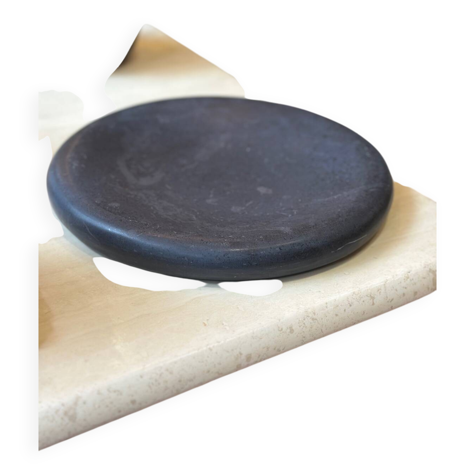 Vintage sculptural polished black marble donut plate flat tray empty po