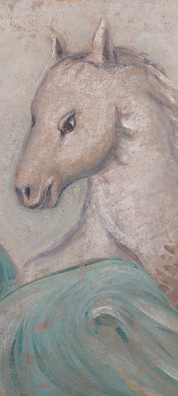 Allegory large painted tempera panel on decorative canvas 170x80 cm