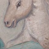 Allegory large painted tempera panel on decorative canvas 170x80 cm