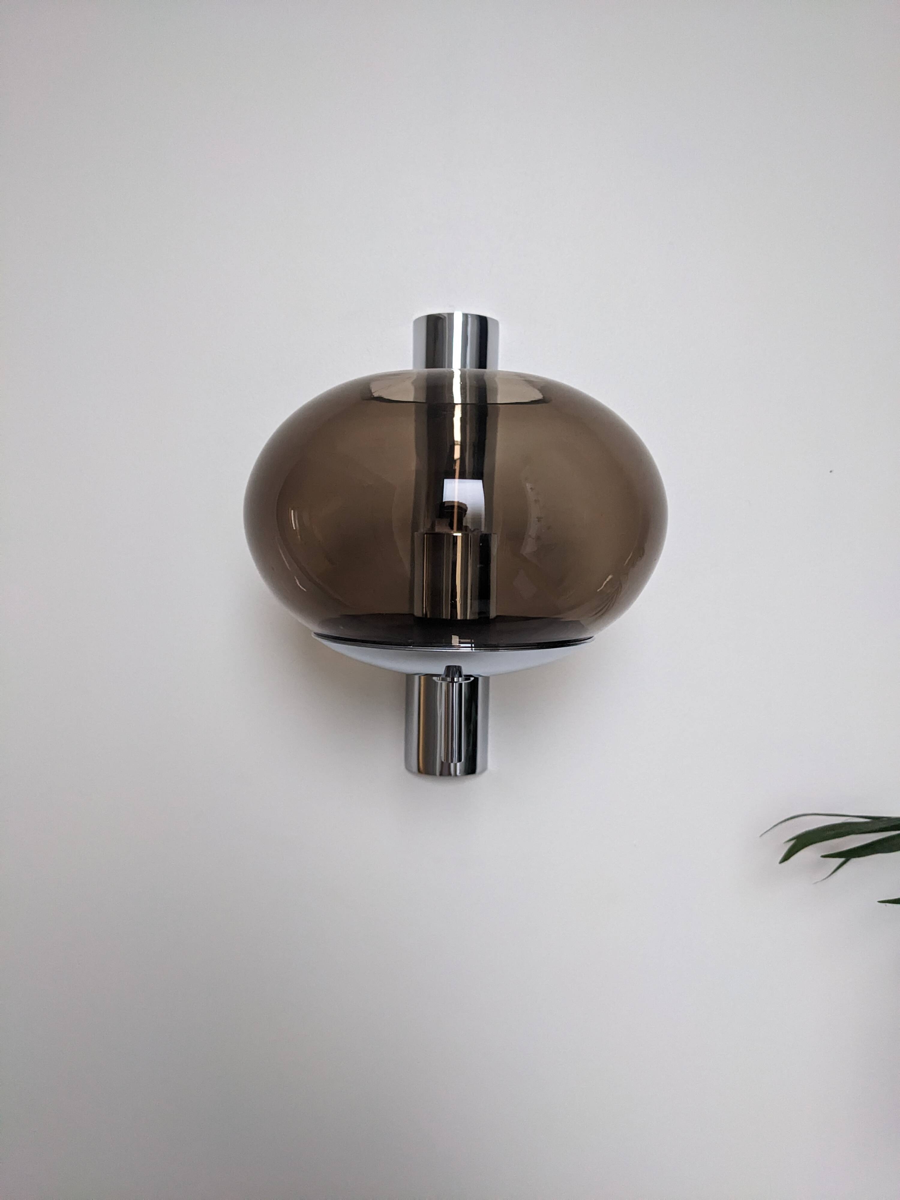 PAIR OF WALL LIGHTS BY SCIOLARI - VINTAGE SMOKED GLASS AND CHROME