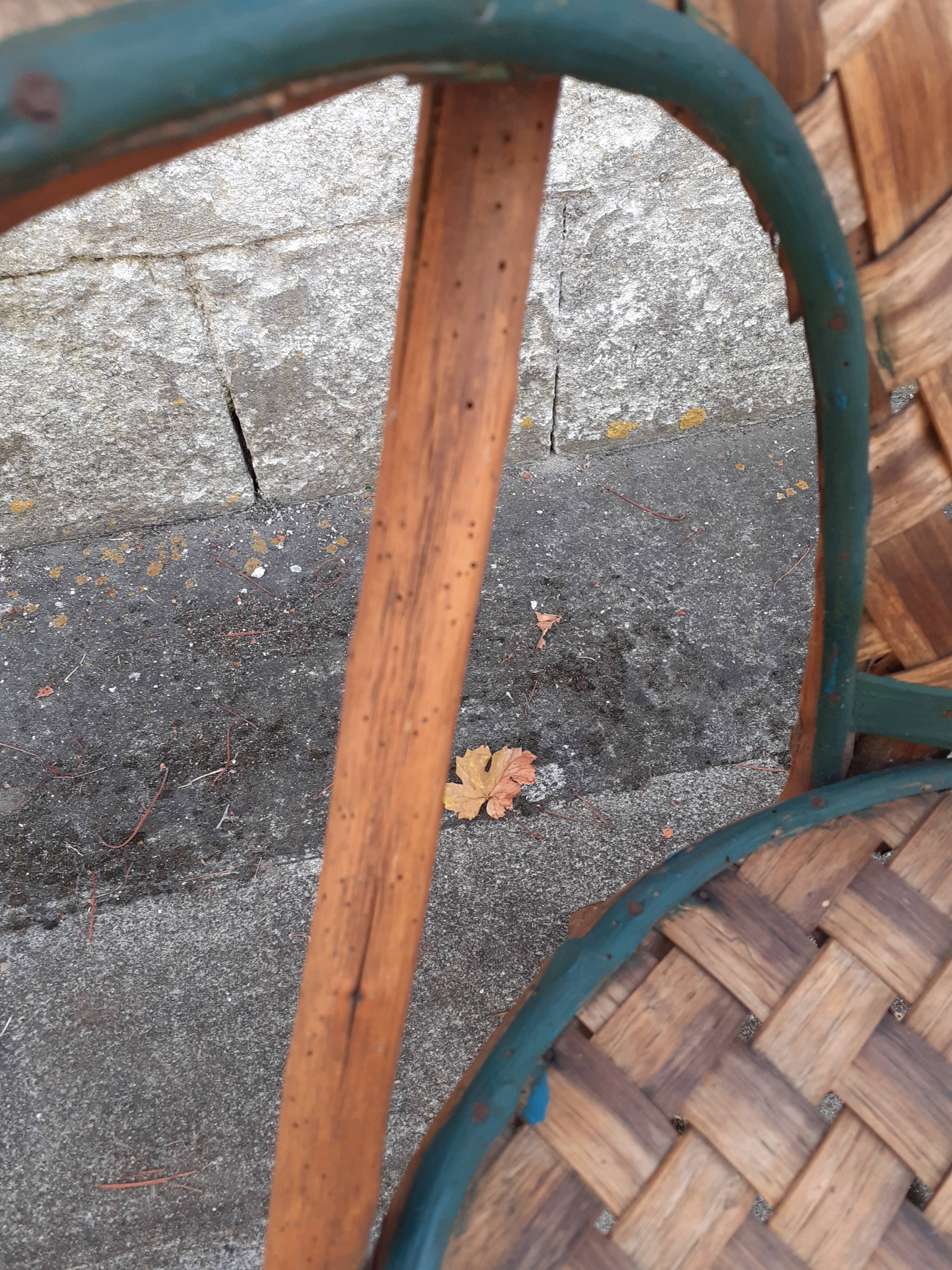 Vintage armchair in braided chestnut leaves, 1940s