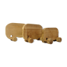 Ensemble de trois éléphants en bois à roulette
