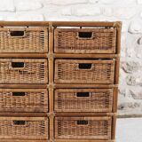Wicker and rattan chest of drawers with 8 drawers