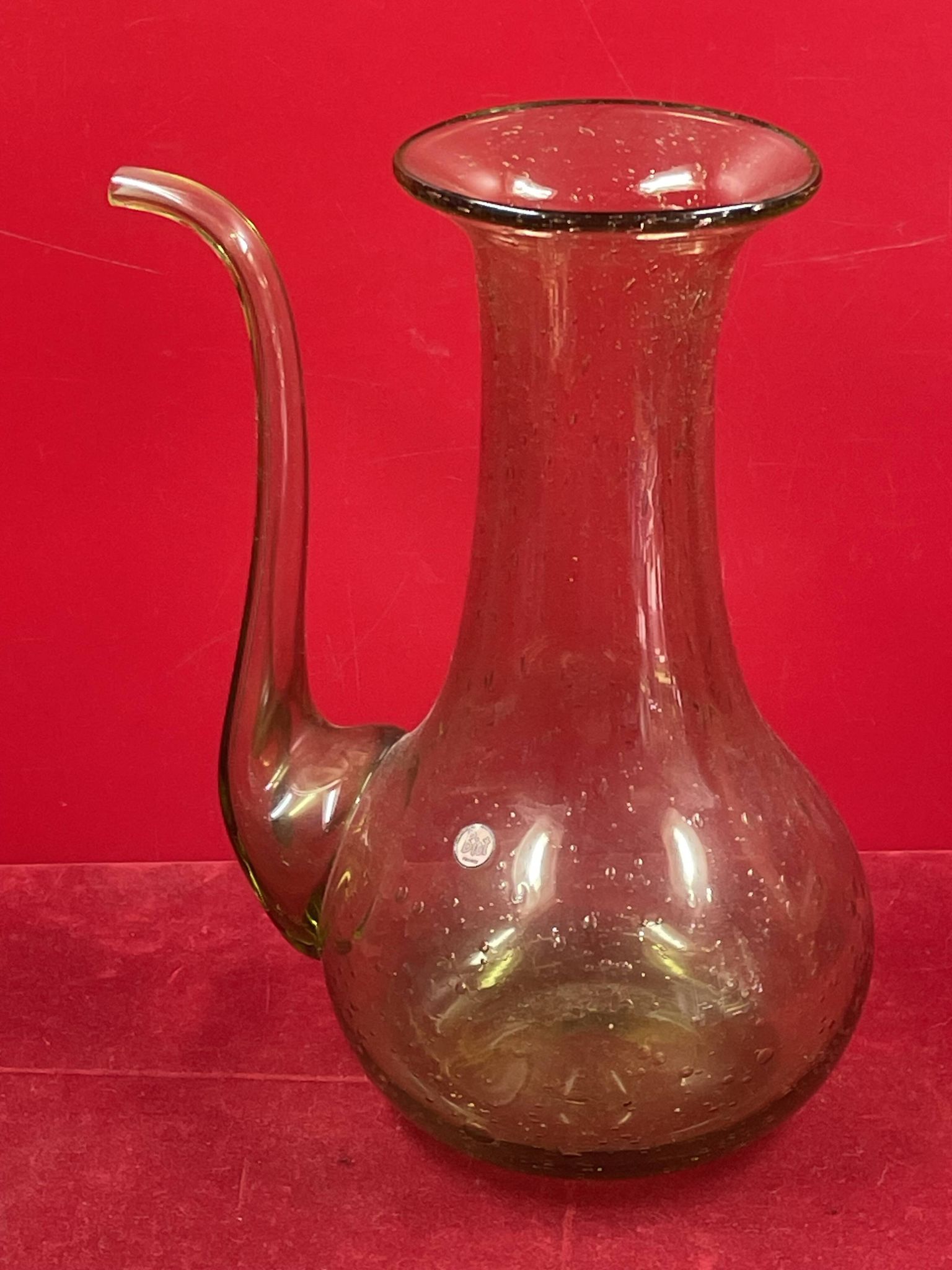 Design decanter, pourer in glassware of biot green vintage glass