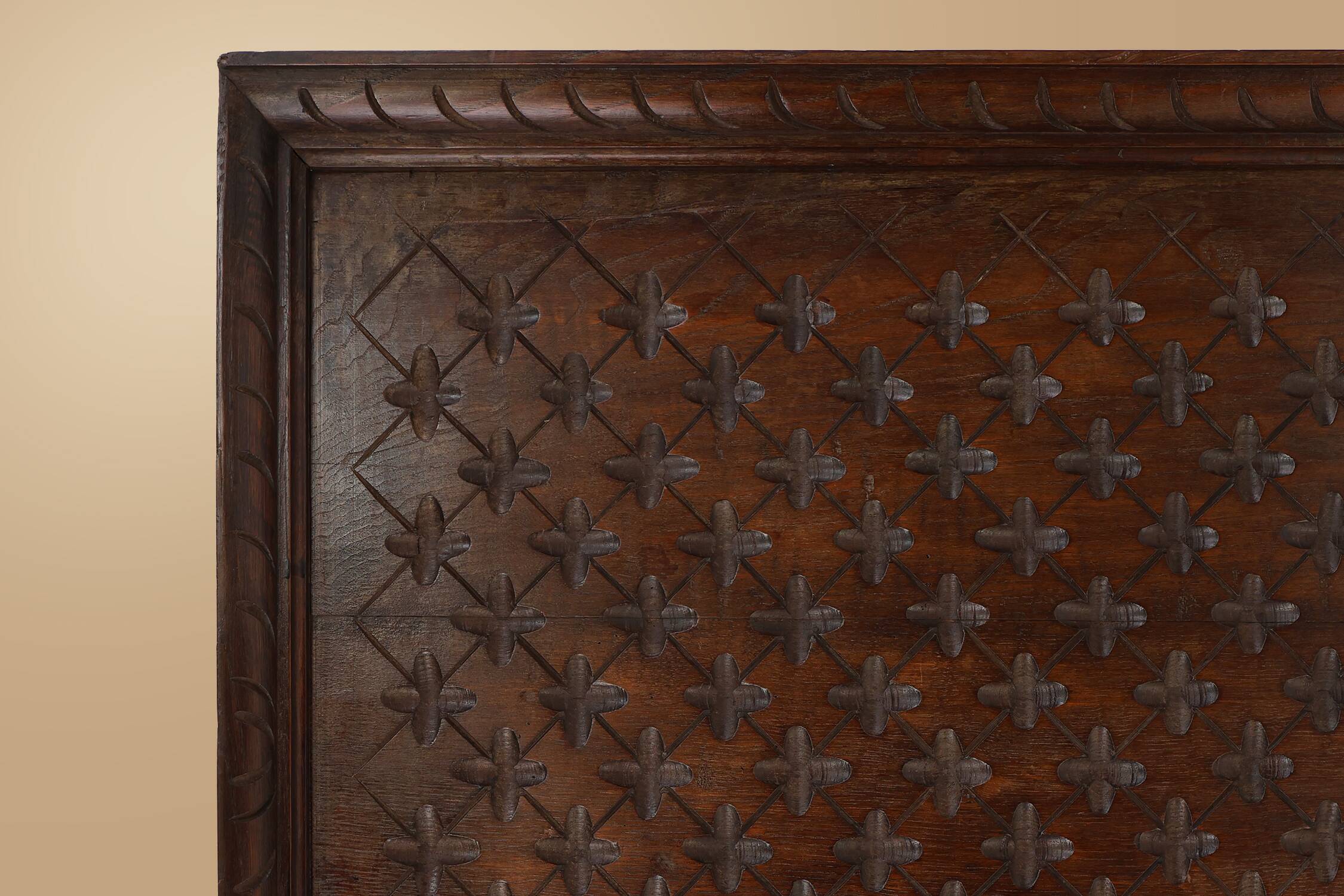 Large carved Portugees Neo-Gothic oak wall panel, 1850s