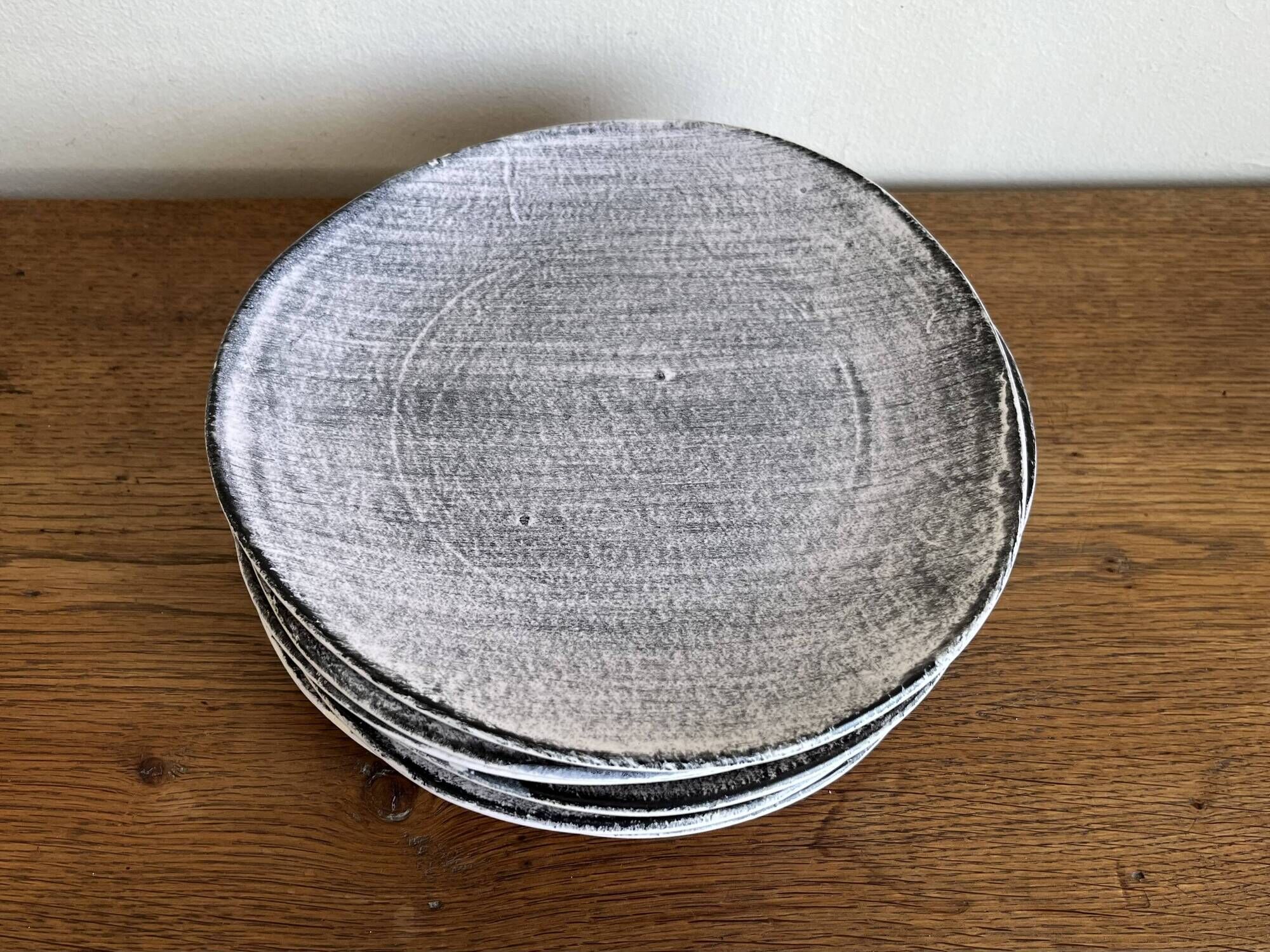Set of 8 brutalist plates 1970 grey Niederviller Twilight