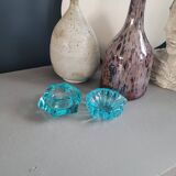 Lot de 2 cendriers assortis en verre turquoise