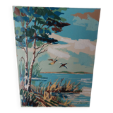 Oil on canvas flight of ducks