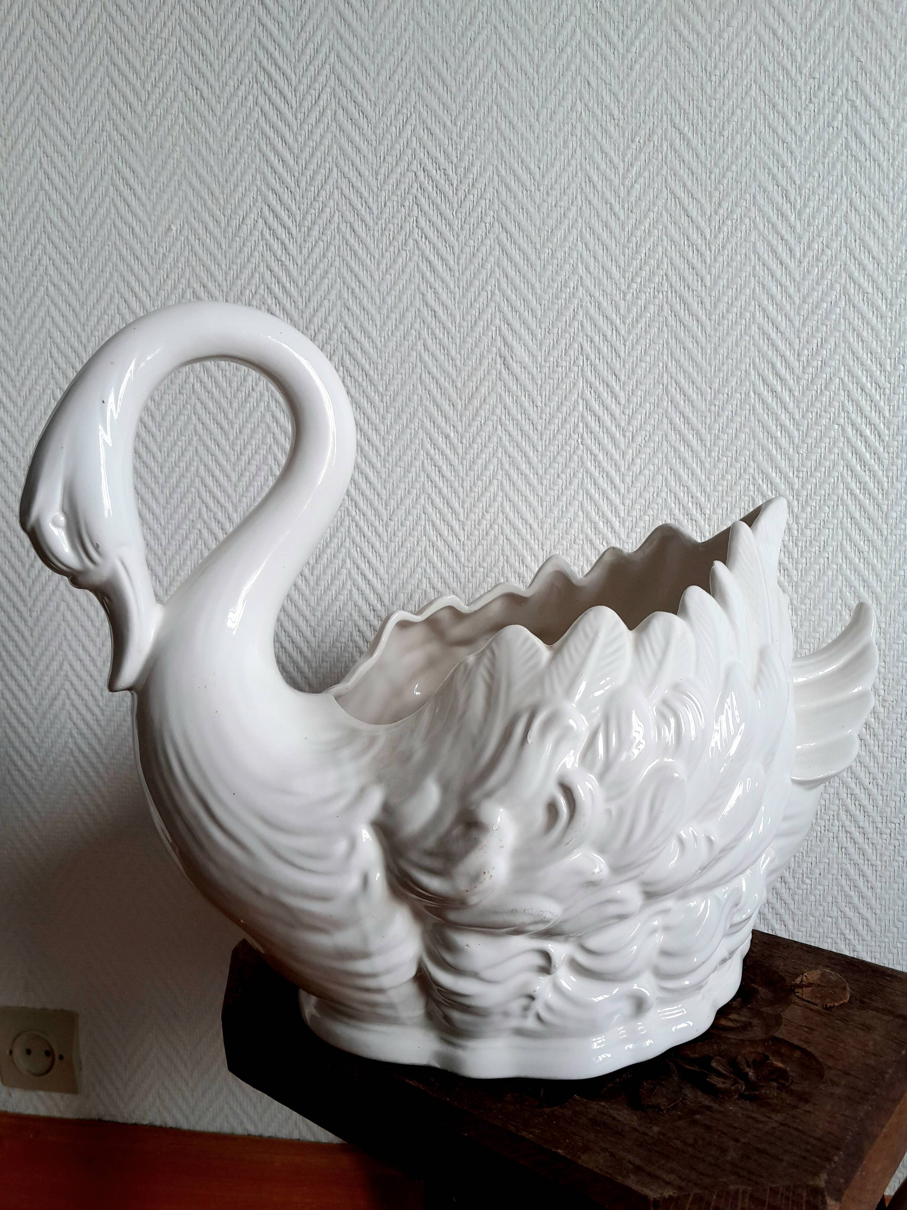 Pair of ceramic swan pot covers 1970