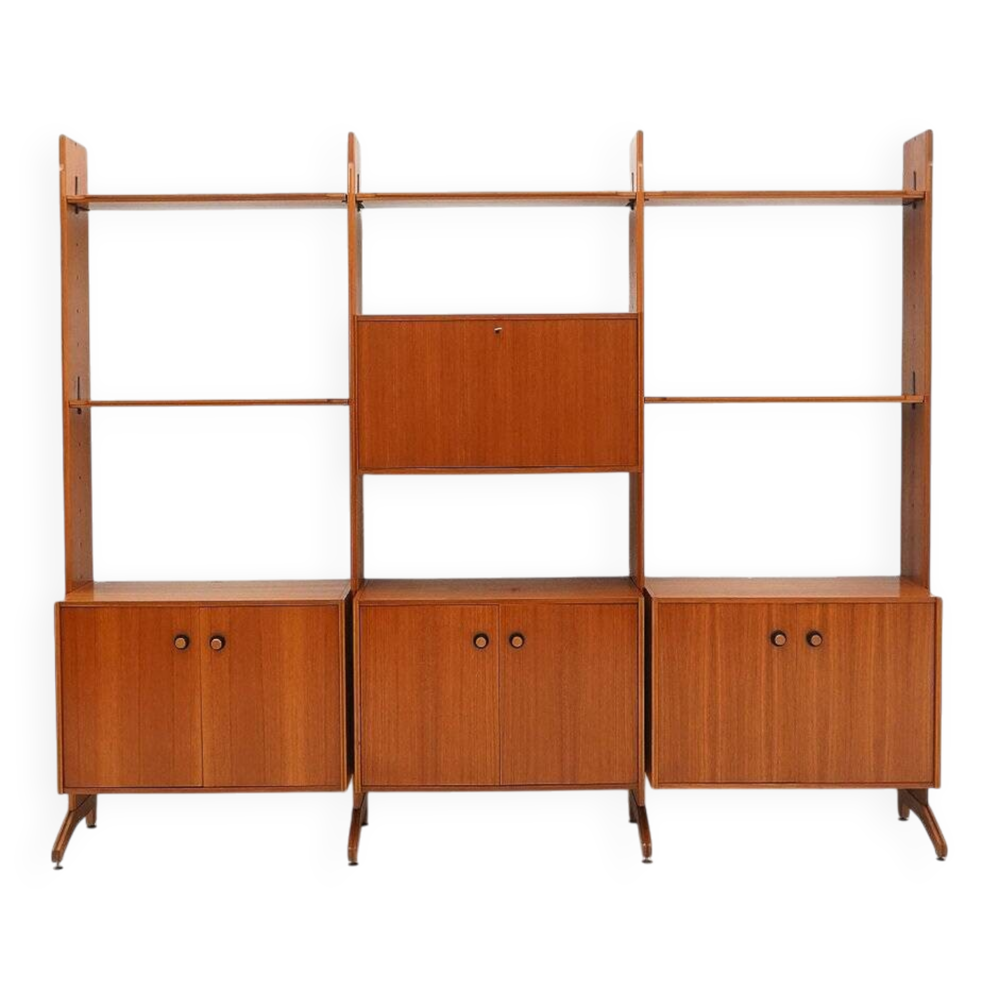 Library with wooden uprights by A.V. Contemporary Furnishings, 1960s.