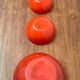 Modern mid-century red enamel bowl sets by Kaj Franck for Finel, Finland, 1960s, set of 4.